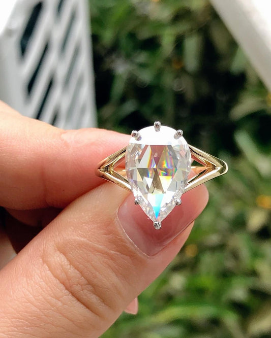 Solitaire Split Shank Style Ring with 1.50 CT Pear Rose Cut Moissanite
