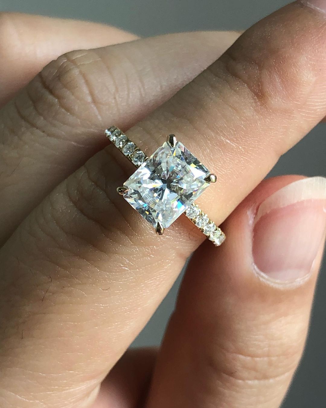 Hidden Halo & Pave Ring with 1.67 CT Radiant Cut Moissanite