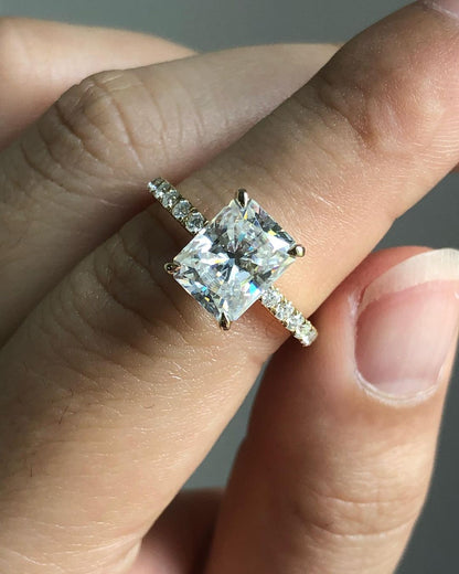 Hidden Halo & Pave Ring with 1.67 CT Radiant Cut Moissanite