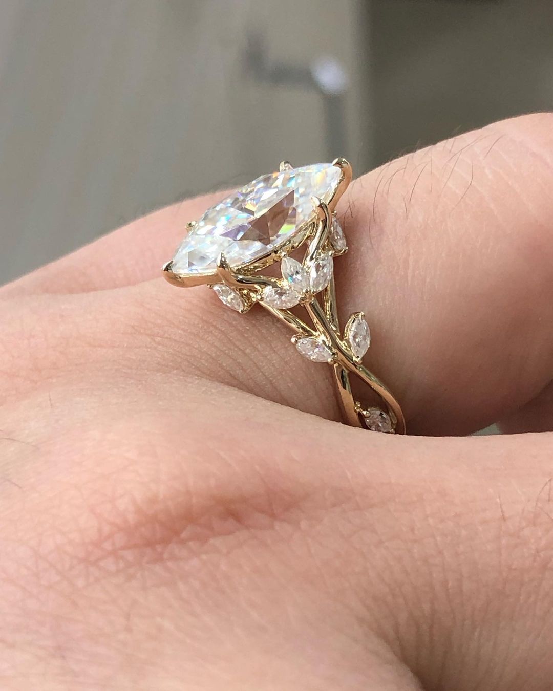 Twig Style Ring with 1.58 CT Marquise Cut Moissanite