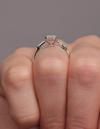Three Stone Ring with 2.0 CT Emerald Cut Moissanite
