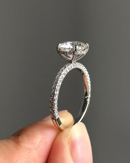 Hidden Halo & Triple Pave Ring with 2.0 CT Round Cut Moissanite