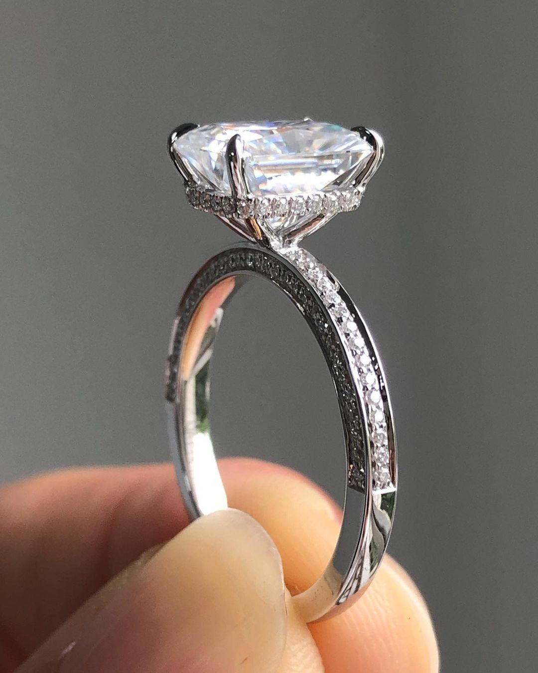 Hidden Halo & Pave Ring with 2.43 CT Radiant Cut Moissanite
