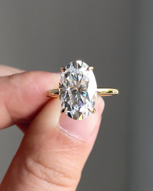 Double Hidden Halo Ring with 3.85 CT Oval Cut Moissanite