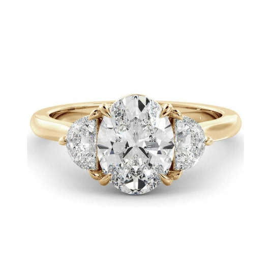 Three Stone Ring with 1.0 CT Oval Moissanite