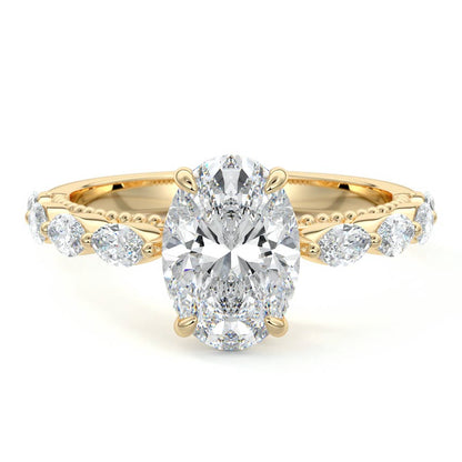 Milgrain Pave Ring with 1.0 CT Oval Cut Moissanite