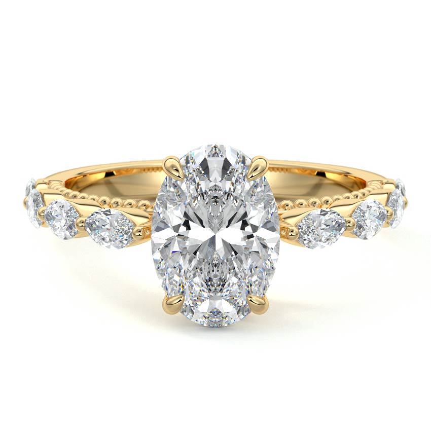 Milgrain Pave Ring with 1.0 CT Oval Cut Moissanite