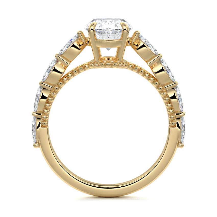 Milgrain Pave Ring with 1.0 CT Oval Cut Moissanite