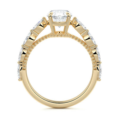 Milgrain Pave Ring with 1.0 CT Oval Cut Moissanite
