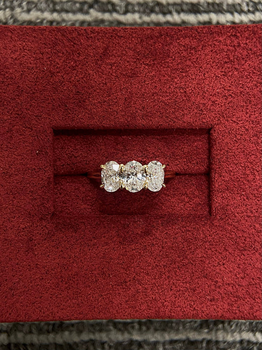 Oval CVD diamond three stone engagement ring