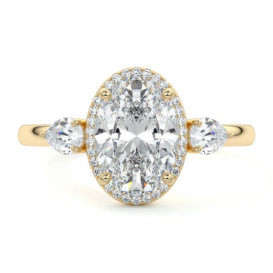 Halo & Three Stones Ring with 1.50 CT Oval Cut Moissanite