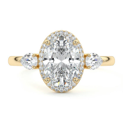 Halo & Three Stones Ring with 1.50 CT Oval Cut Moissanite