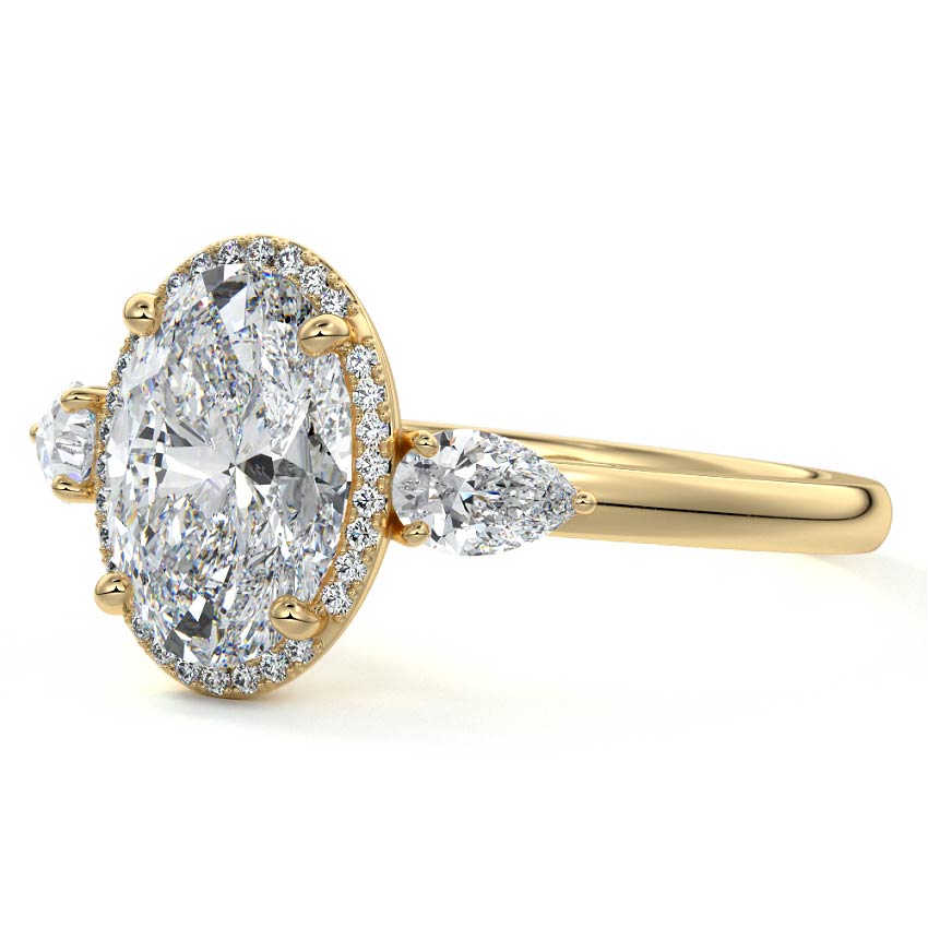 Halo & Three Stones Ring with 1.50 CT Oval Cut Moissanite