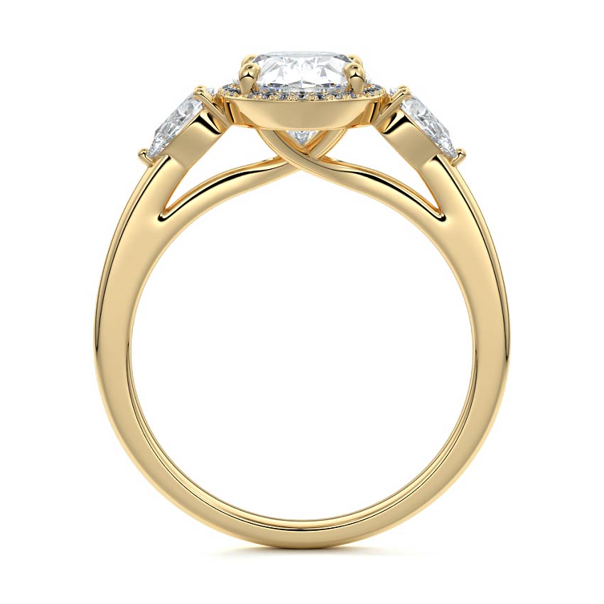 Halo & Three Stones Ring with 1.50 CT Oval Cut Moissanite