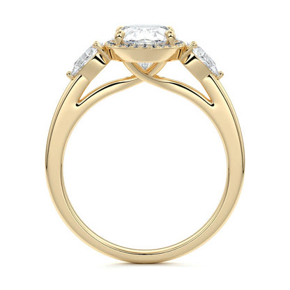 Halo & Three Stones Ring with 1.50 CT Oval Cut Moissanite