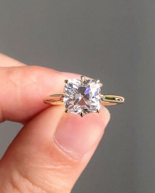 Solitaire Ring with 1.74 CT Old Mine Cushion Cut Moissanite