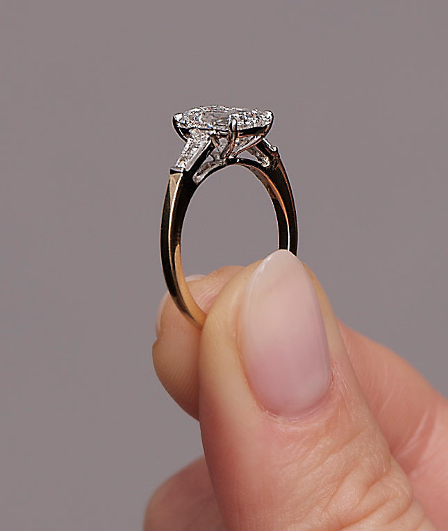 Three Stone Ring with 2.0 CT Emerald Cut Moissanite