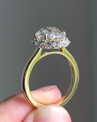 Bezel Unique Halo Ring with 3.50 CT Rose Cut Oval Moissanite