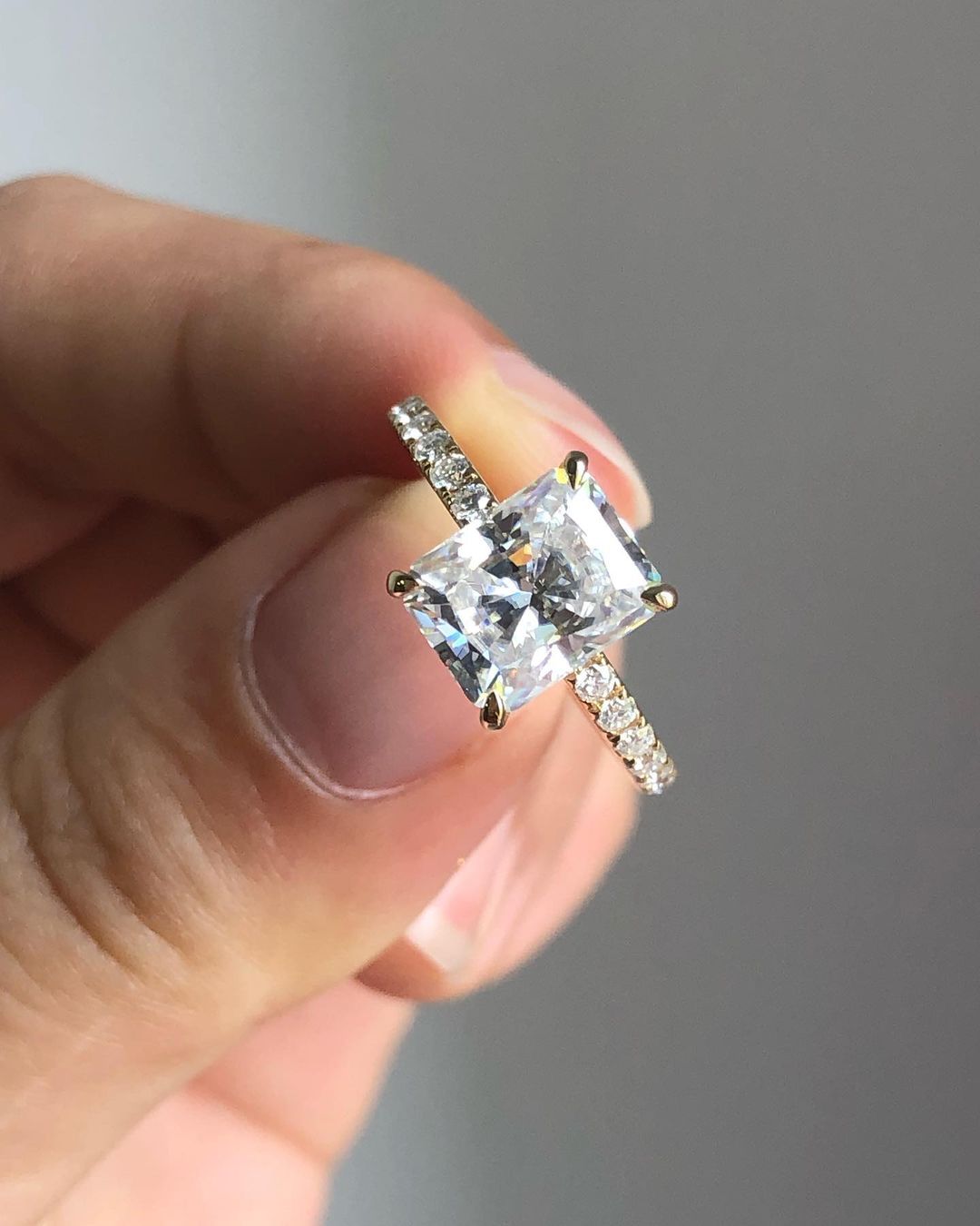 Hidden Halo & Pave Ring with 1.67 CT Radiant Cut Moissanite