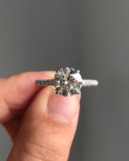 Hidden Halo & Triple Pave Ring with 2.0 CT Round Cut Moissanite