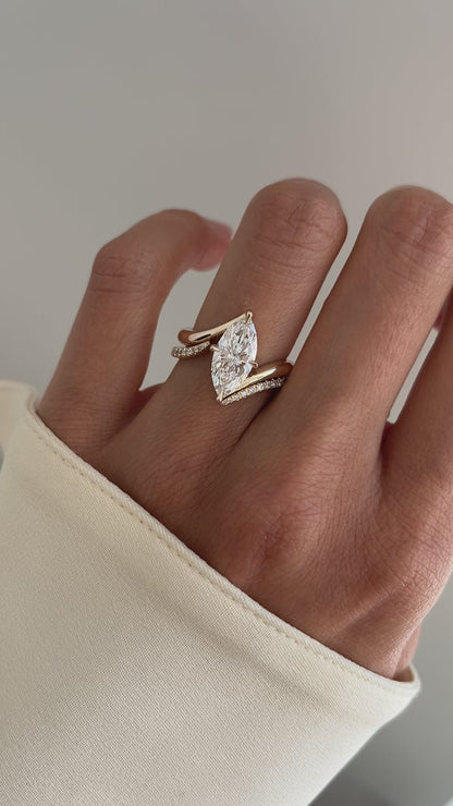 1.0 - 2.0  CT Marquise Cut  Lab Grown Diamond Solitaire Bridal Set