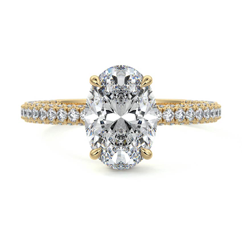 Hidden Halo & Triple Pave Ring with 1.50 CT Oval Cut Moissanite