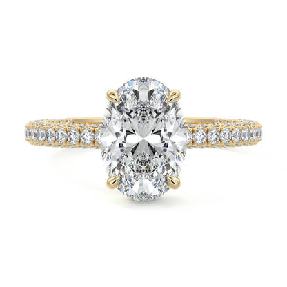 Hidden Halo & Triple Pave Ring with 1.50 CT Oval Cut Moissanite