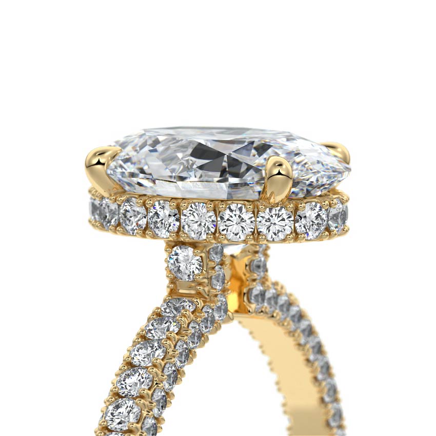Hidden Halo & Triple Pave Ring with 1.50 CT Oval Cut Moissanite