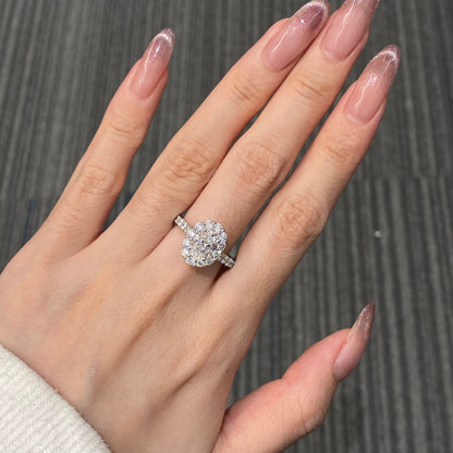 1.0-3.0 CT Oval E/VVS2 CVD Diamond Pave Engagement Ring