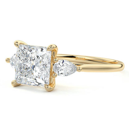 Three Stones Ring with 1.30 CT Princess Cut Moissanite
