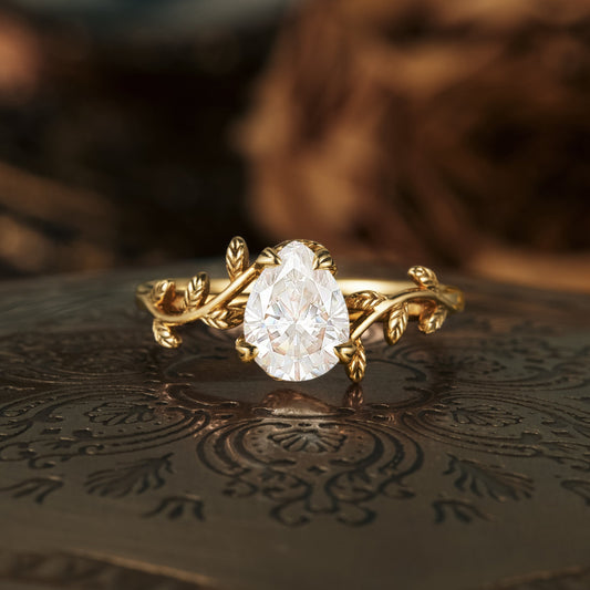 1.25 CT Carat Moissanite Diamond Pear Shape Vintage Engagement Ring