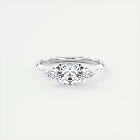 1.98 CT Marquise Half Bezel Solitaire Moissanite Engagement Ring - crownmoissanite