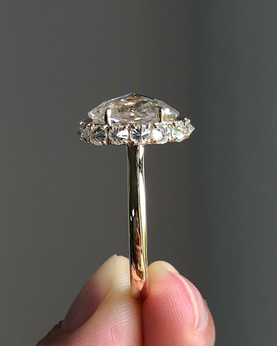 Bezel Unique Halo Ring with 3.50 CT Rose Cut Oval Moissanite