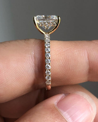 Hidden Halo & Pave Ring with 1.67 CT Radiant Cut Moissanite