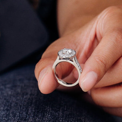 Halo & Pave Ring with 1.0 CT Round Cut Moissanite