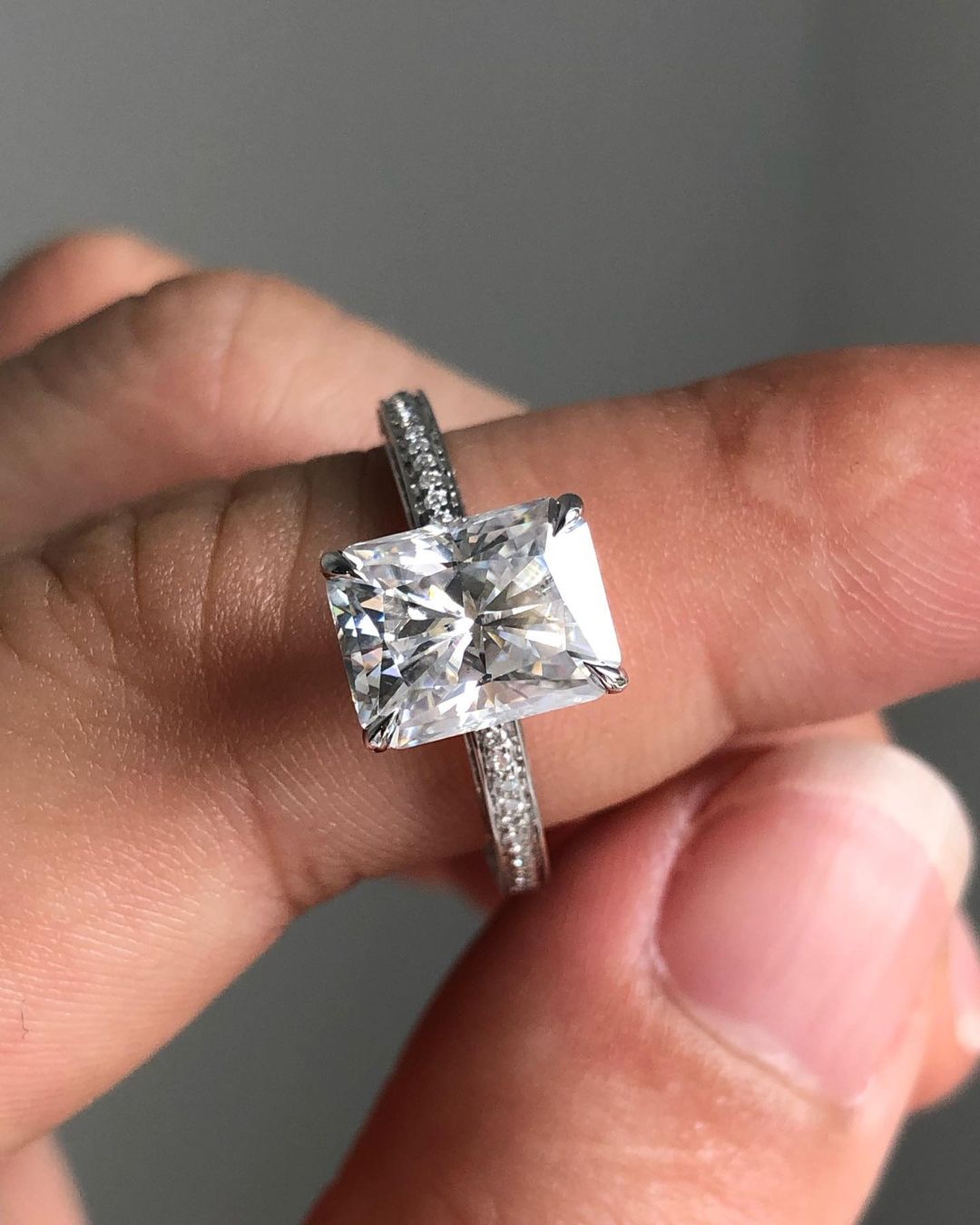 Hidden Halo & Pave Ring with 2.43 CT Radiant Cut Moissanite