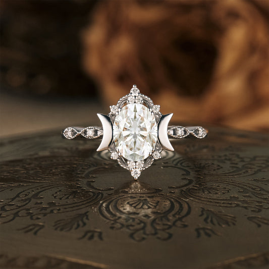 Moissanite diamond oval shape vintage engagement ring