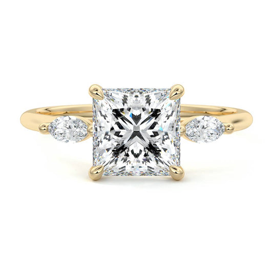Three Stones Ring with 1.30 CT Princess Cut Moissanite