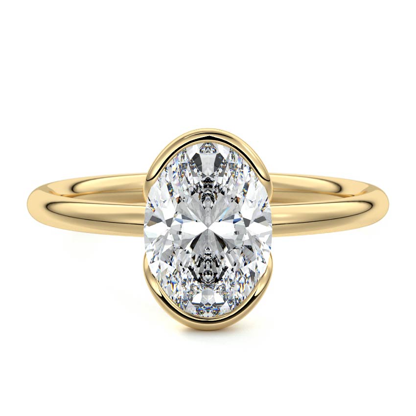 Half Bezel Solitaire Ring with 1.0 CT Oval Cut Moissanite