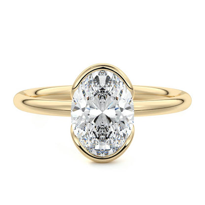 Half Bezel Solitaire Ring with 1.0 CT Oval Cut Moissanite