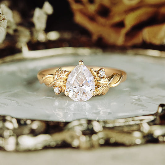 Moissanite diamond pear shape vintage engagement ring