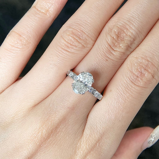 Oval cut CVD diamond pave style engagement ring