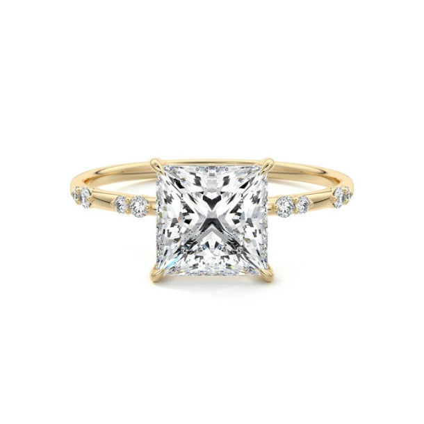Dainty Pave Ring with 1.20 CT Princess Moissanite