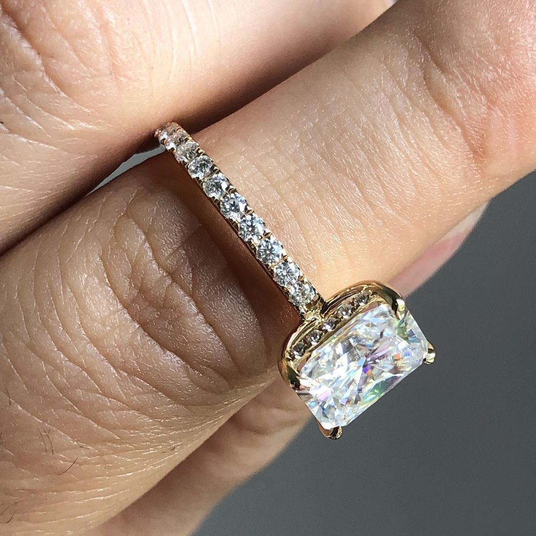 Hidden Halo & Pave Ring with 1.67 CT Radiant Cut Moissanite