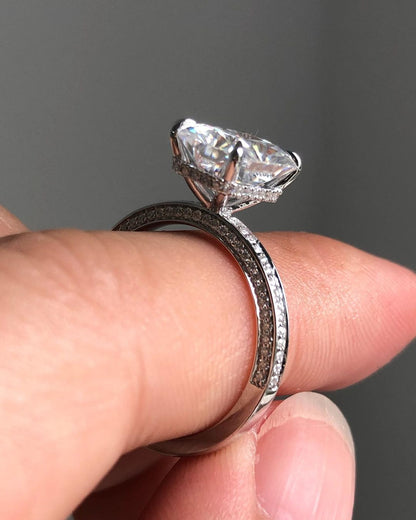 Hidden Halo & Pave Ring with 2.43 CT Radiant Cut Moissanite