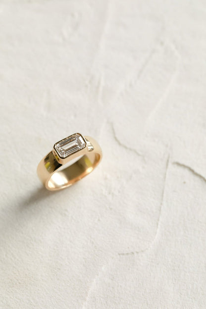 1.10 CT East West Emerald Cut Solitaire Moissanite Engagement Ring