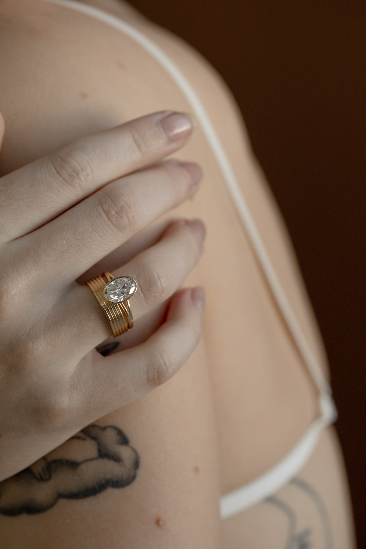 2.10 CT  Oval Cut bezel setting Moissanite Engagement Ring