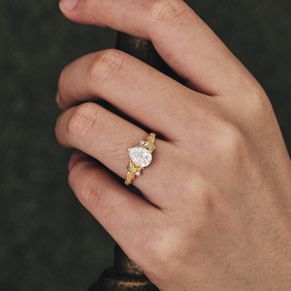 1.25 CT Carat Moissanite Diamond Pear Shape Vintage Engagement Ring