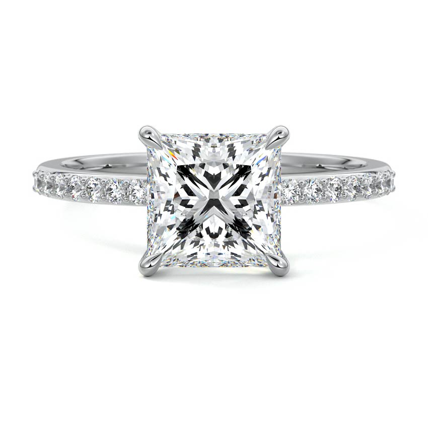 Pave Setting Ring with 1.20 CT Princess Cut Moissanite