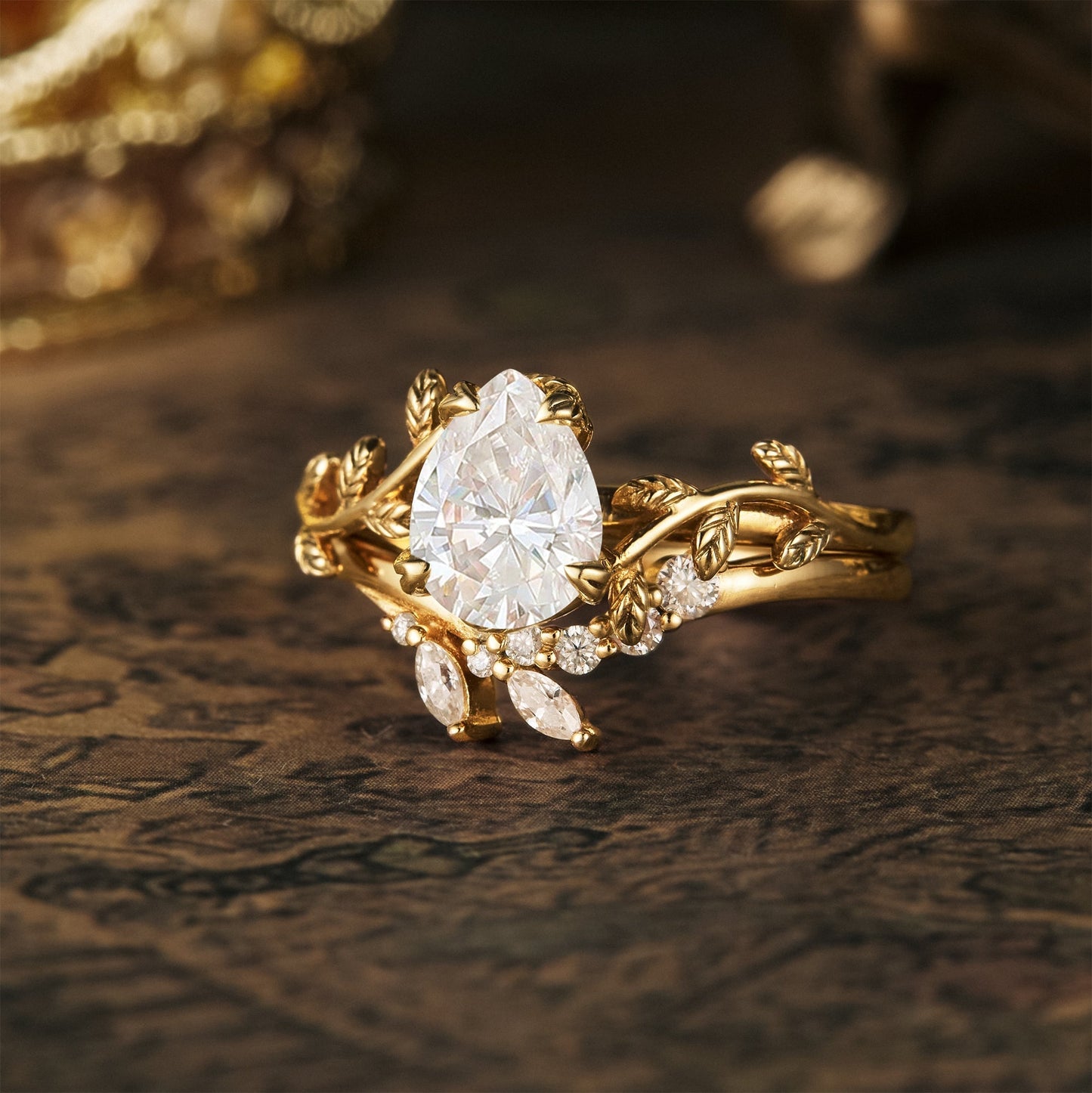 1.25 CT Pear Shaped Moissanite Diamond Bridal Set With Vintage Setting
